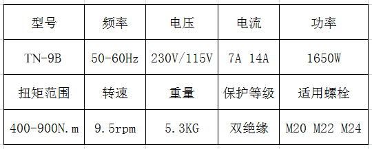 漢普電動(dòng)扭矩扳手TN-9B參數(shù)